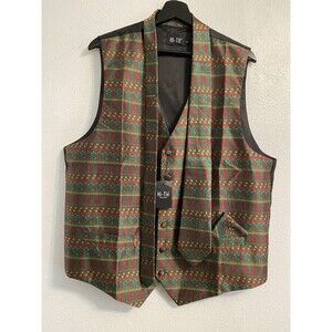 4 Pc Hi Tie Men's XL Holiday Christmas Vest, Tie, Cuff Links, Handkerchief C6